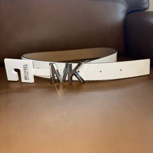 Michael Kors White Belt with Silver Logo